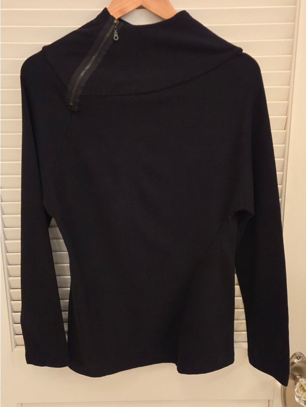 Black Asymmetrical Zip-Shoulder Turtleneck Sweater